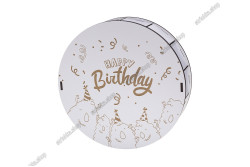 Коробка кругла деревяна 40x12см, Happy Birthday з монстрами. Білий