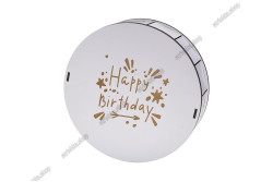 Коробка кругла деревяна 40x12см, Happy Birthday. Білий