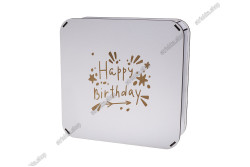 Коробка квадратна деревяна 19,5x6см, Happy Birthday. Білий