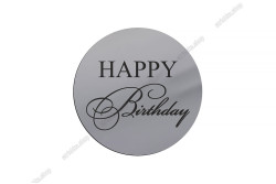 Топер торцевий, дзеркальний пластик, Happy Birthday, №11. Срібний