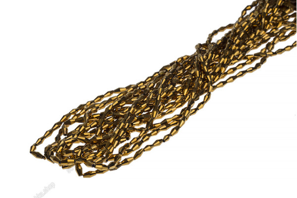 Намистини кришталеві Біконус довгий 4x8мм, +/-65шт./нит. №86 Yellow Gold