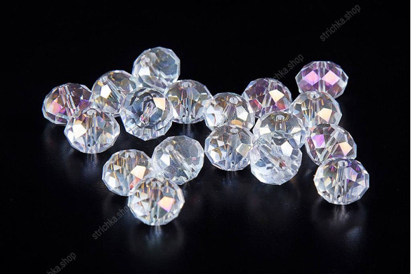 Намистини Хрусталь Rondelle 12мм, 18шт./нит. №1 AB+ Crystal