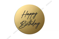 Топер торцевий, дзеркальний пластик, Happy Birthday, круг №20. Золотий
