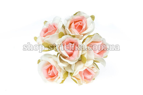 Роза тканина 2см. Біло-рожевий