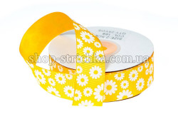 Стрічка репсова 2,5см. Ромашки. Насичено-жовтий