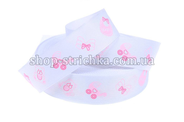 Стрічка репсова 2,5см. Baby. Коляски, мішки. Рожевий