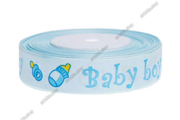 Стрічка репсова 2,5см. Baby boy. Блакитний